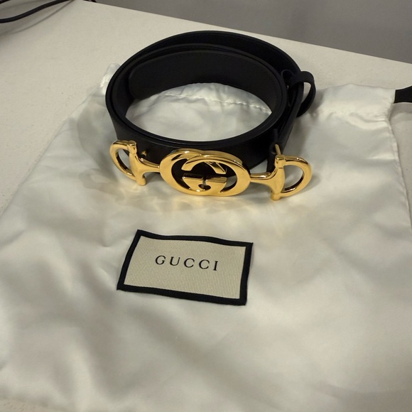 Gucci Accessories - Gucci Black Leather Belt with Gold Emblem